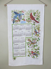 VTG 1978 Linen Tea Towel Calendar Wall Hanging Birds Cardinal Blue Jay Warbler picture