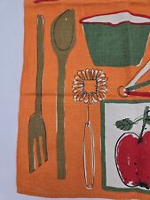 Vintage MCM Vera Neumann Linen Kitchen Tea Towel Orange Utensils 27
