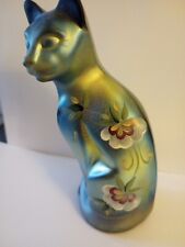 Vintage Blue Satin Hand Painted Cat Figurine Signed By C Rigg picture