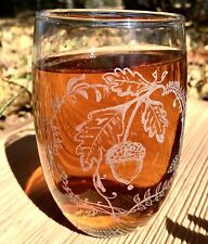 Fall Leaves & Acorn Handmade Etched Wine Glass picture