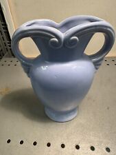 Vintage 1940s USA American Pottery Art Deco Blue 2 Handled Pillow Vase 7 1/2