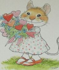 UNUSED vintage Valentine's Day card, mouse with heart bouquet, Tripp 5 1/4