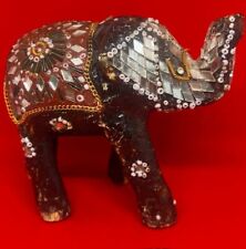 Handmade Wooden Made in India Elephant Trunk Up Embossed Beaded Jeweled Mirrored picture