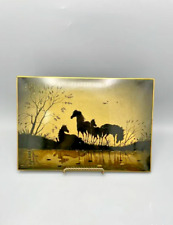 Vintage 1972 Fedoskino Russian Lacquer Hand Painted Plaque Pano Grazing Horses picture