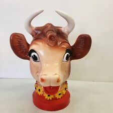 Rare Elsie The Cow Head Bank Sunflower Necklace Bordens Dairy Piggy Bank 1950's picture