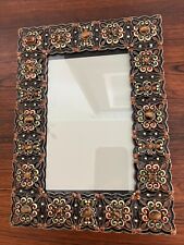 VINTAGE ENAMEL JEWELED PHOTO PICTURE FRAME  -  TIGER EYE STONES AND CRYSTALS picture