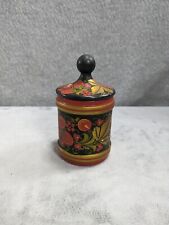 Vintage Russian Handpainted Khokhloma Canister With Lid Strawberries Flowers 5