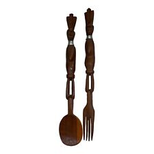 Vintage African Hand-Carved Wooden Large Spoon & Fork Set 14