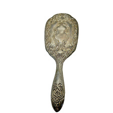 Antique Vintage Victorian Silver Plated Vanity Hairbrush Embossed Floral 8