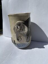 Vintage Swimming Elephants Ceramic Vase   Quirky Hand-Painted 3D Relief Design picture