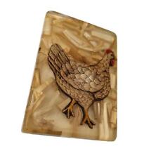 Vintage 1970s Farm Chicken and Straw Resin Lucite Toothpick Holder Mid Century picture