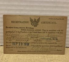 Original Antique WWI Military Draft Registration Certificate 1918 Washington DC picture