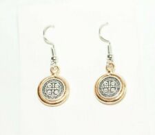St Benedict Earrings w medal Silver Gold color Aretes San Benito  picture