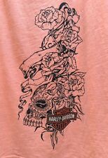 Woman's Large, Harley-Davidson Summer Tank top Shirt Neon Pink Peach Cotton  picture