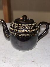 Vintage Gibson And Sons Black Teapot Hand Painted England Gold Accents Ornate 4” picture