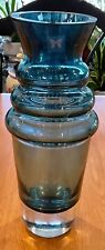 ESTATE WATERFORD MARQUIS SMOKEY BLUE 3 RIBBED CLEAR BASE VASE PERFECT picture