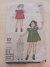 Vintage DuBerry Girls Dress Sewing Pattern 2567b From 1940 Shirley Temple Size 1 picture