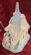 White Frosted Acrylic Church  Silver Accent - Lighted 8.5” T -read picture