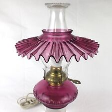 Vintage P&A Risdon 12” Table/Bedside Lamp Cranberry Glass Sconce Ruffled Shade picture