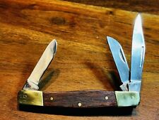 Vintage ITC 3 Blade Folding Pocket Knife Wood & Brass Handle Model 70-09203 picture
