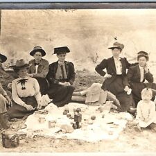 c1910s Lovely Sunday Picnic Party by River RPPC Family & Friends Real Photo A134 picture