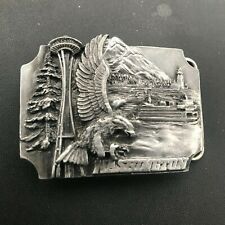 Estate Siskiyou Buckle Co. Made in USA Washington State Carved Pewter Metal Belt picture