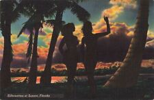 Beautiful Sunset Silhouettes of Palms & Pretty Women in Florida Vintage Postcard picture