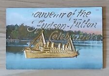 Lusitania Postcard Embossed Metal Ship Souvenir of Hudson Fulton Celebration picture