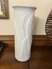  Large 80s Post Modern Off White Ceramic Vase 19.5” Leaves  picture