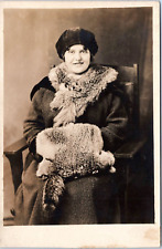 RPPC Seated Woman wearing Fox Fur Stole and Fur Hand Muff - Photo Postcard picture