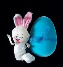 VINTAGE LARGE EASTER BUNNY  BENDY SITTER WITH TEAL VELVET EGG 1960's MID CENTURY picture