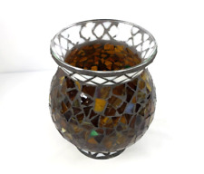 Home Interiors Large Hurricane Lantern Glass Mosaic Vase Candle Holder 7.5in h picture
