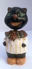 Creepy Black Cat Smiling Bobble Head Halloween Folk Art 5 inch Figurine picture