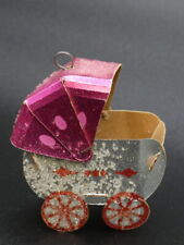 Vintage 1930s Christmas Sugared Pink Cardboard Baby Buggy Stroller Ornament picture