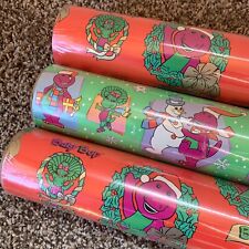 NIP Vintage 1993 Barney & Baby Bop Christmas Wrapping Paper Hallmark 75 Sq Ft picture