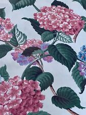 Cascading Nikko Blue & Pink HYDRANGEAS Barkcloth Era Vintage Fabric Upholstery picture