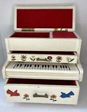 Vtg 1960s Earl Bernard Piano Jewelry Music Box Girl Flowers Wood Japan Kitsch picture