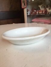 Vintage Farmhouse White Ironstone Distressed Soap Dish Unmarked Oval 4” X 5” picture