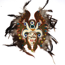 Vtg Unique  Native Face Mask Colorful Feathers Wall Decor Mardi Gras Theme picture