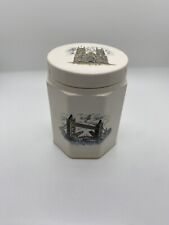 Vintage Ceramic Jar Octagon w/ Lid - England United Kingdom Motif (GOOD, USABLE) picture