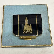 VINTAGE ULMER MUNSTER GERMANY ENAMEL AND BRASS MAKE UP MIRROR COMPACT 2.75
