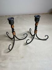 Very Nice Pair Blacksmith Made Candle Holders Iron and Copper Handmade picture