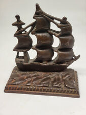 ANTIQUE Metal Door Stop SHIP Boat Sail BOOKEND picture