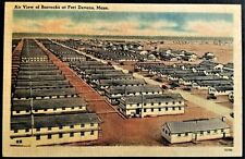 Military: Air View, Army Barracks, Fort Devens, MA. WW II Linen, Free Postage. picture