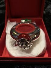 Neiman Marcus Christmas Silver Wine Magnetic Bottle Ring Santa Hat & Green Gift picture