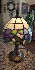 TIFFANY STYLE STAINED GLASS Accent LAMP 11 INCHES TALL  MCM Purple Floral Design picture