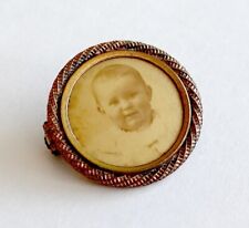 Antique Photo Frame Lapel Pin Smiling Baby Victorian Gold Tone Sweet Mother Gift picture