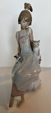 Lladro 5443 Bedtime Girl in nightgown with 2 kittens on ottoman With Box Cats picture