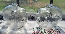 2 (two) Vintage Anchor Hocking Clear Glass Pig Shaped Textured Piggy Banks EUC picture