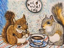 SQUIRRELS Drinking Coffee Wildlife Art 2.5